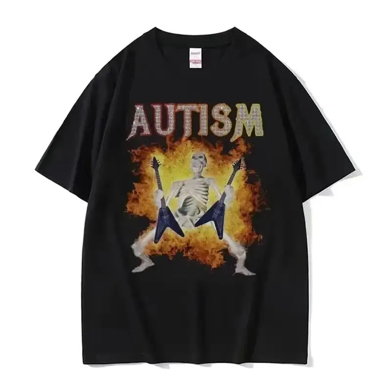 

Women Fashion Gothic Retro T Shirts Autistic Funny Skeleton Meme Graphic T Shirt O-Neck Oversized Short Sleeve T-shirt Unisex