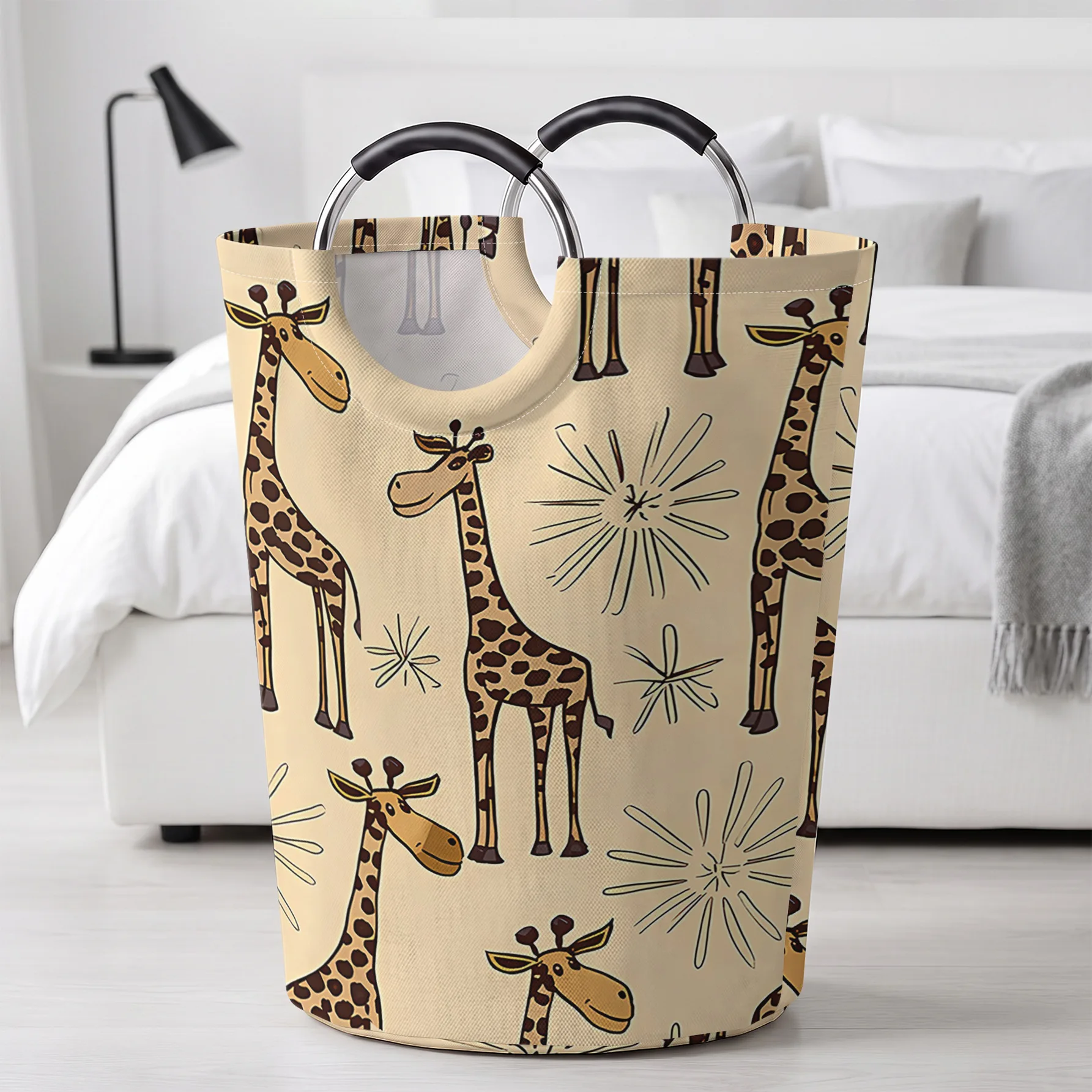 Cartoon Giraffe All‑Over Print Handheld Storage Basket, For Laundry, Bedroom & Home Sundries Storage