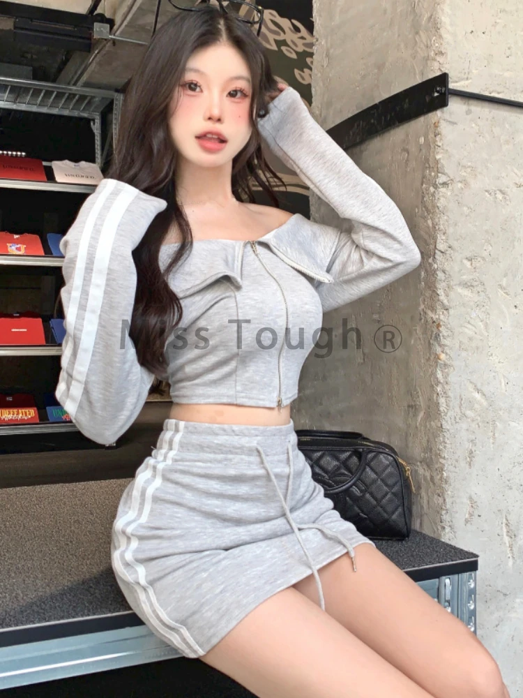 Sexy Casual Two Piece Set Women Strappy Korean Fashion Party Skirt Set Female Elegant Designer Slim Skirt Suit 2023 Autumn New