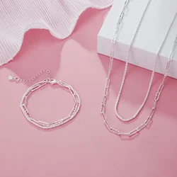 JewelryTop 925 Sterling Silver Charm Bracelets Necklaces for Women Fashion Designer Party Wedding Engagement Jewelry Sets