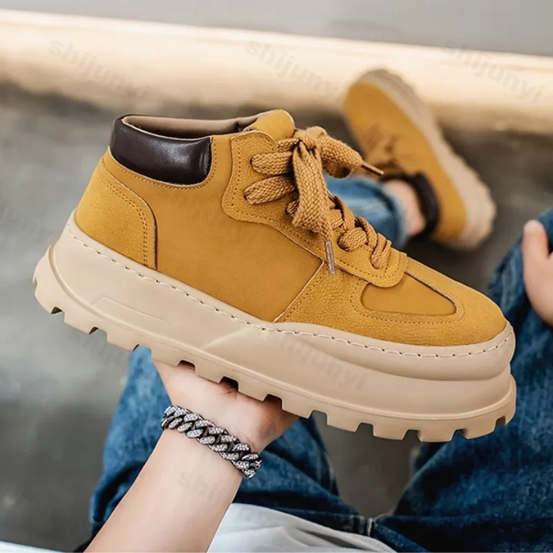 

2025 Autumn New Retro Casual Thick Soled Middle Top Shoes Fort Men Fashion Trend Versatile Comfortable Non Slip Chunky sneakers