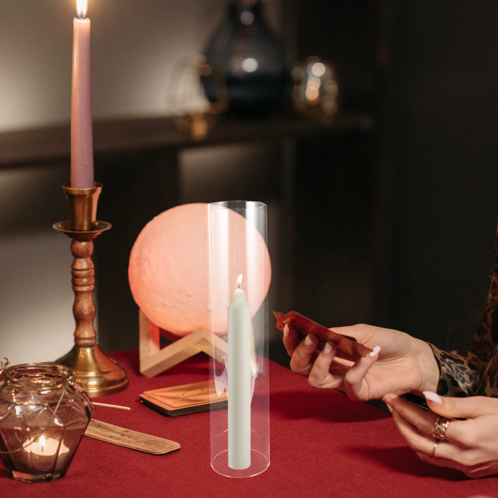 ปลอกแก้วใสกันลมสำหรับเทียนทรงกระบอกแบบเปิด 2 ชิ้น สำหรับตกแต่งบ้านและงานอีเว้นท์