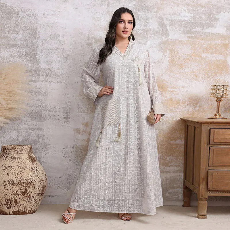 KYP1169 Muslim long robe tassel simple slim fit Dubai banquet plus size dress