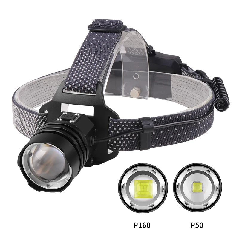 500000 Lumens XHP160 Led Powerful Headlamp Zoomable Head Flashlight Lamp Torch 18650 Battery Waterproof for Camping Headlight