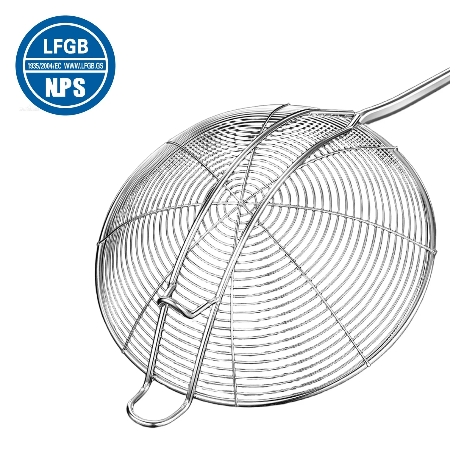 

LFGB Certification 304 Stainless Steel Kitchen Cooking Colander Ultra Durable Wire Sieve 14~18cm Diameter Frying Scooping Tool