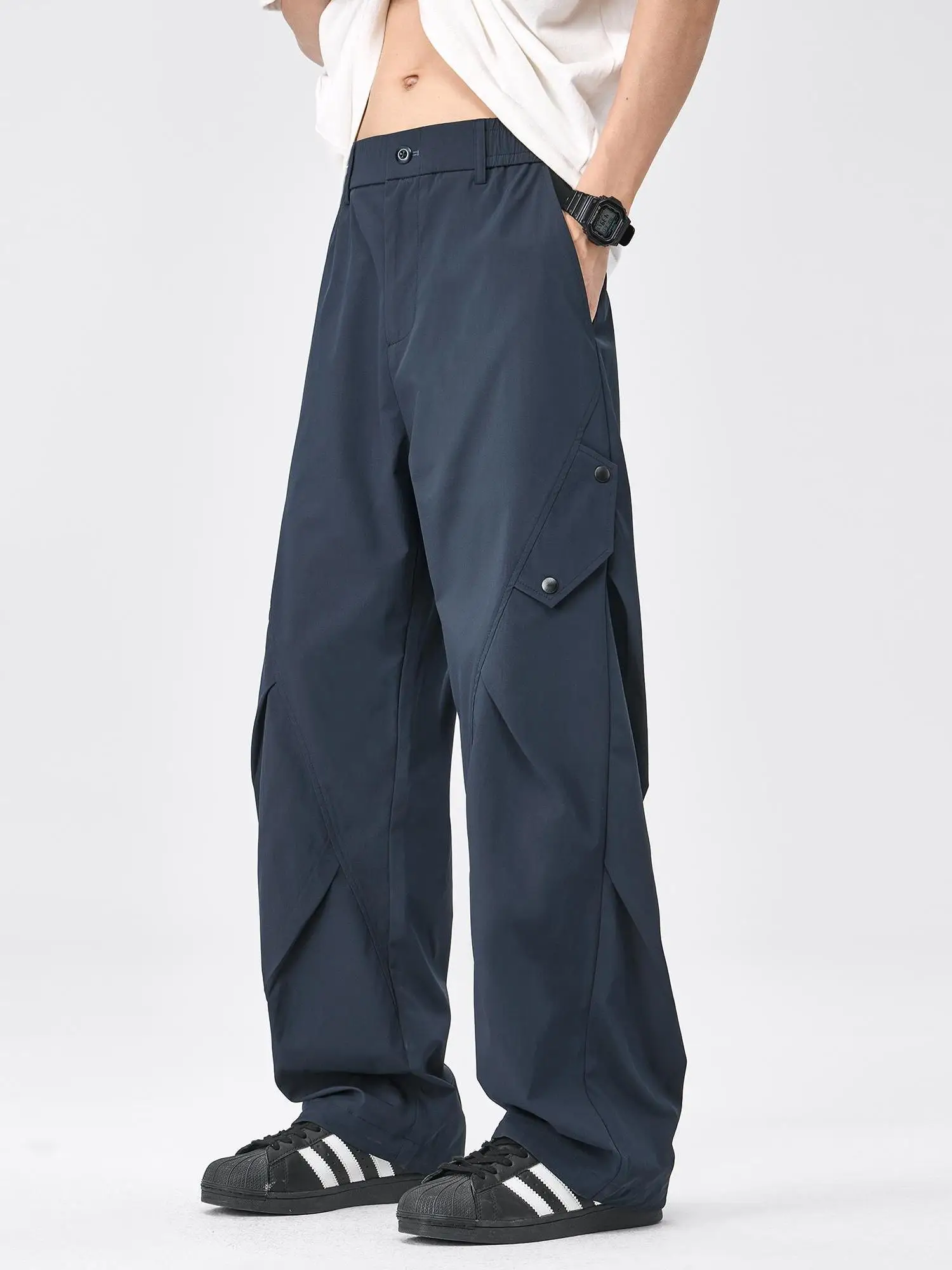 

American Sle Pleated Work Pants Men's Trendy Brand Summer Thin Qui Dry Wide Leg Sports Outdoor Casual Paratrooper Straigh...