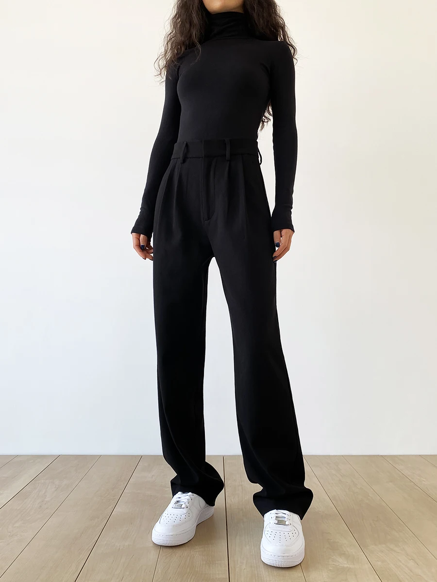 

Swagal Autumn Winter Thi Wide Leg Pants for Women High Waist Straight Cut Loose Fit Suit Trousers Long Pants Commute Sle