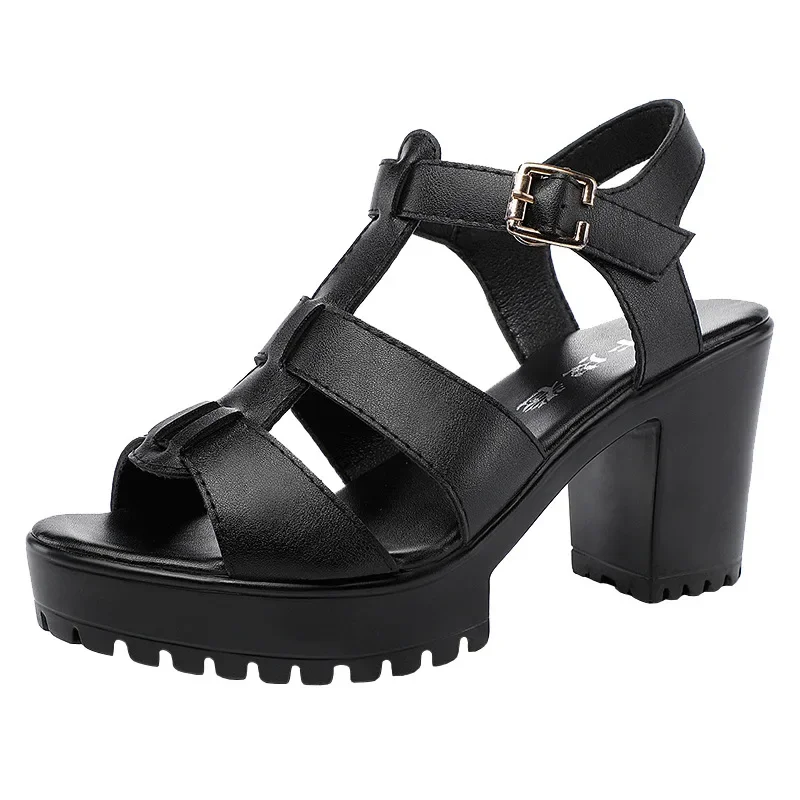 6 8 10cm Small Size 32-43 Elegant Soft Leather Shoes Platform Sandals 2026 Summer Block High Heels Gladiator Sandals Office Mom