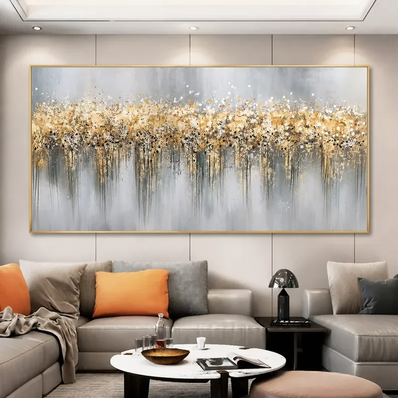 Pure Hand Painted Abstract Gold Jade Oil Painting Modern Light Luxury Living Room Decor Sofa Background Wall Art Hanging
