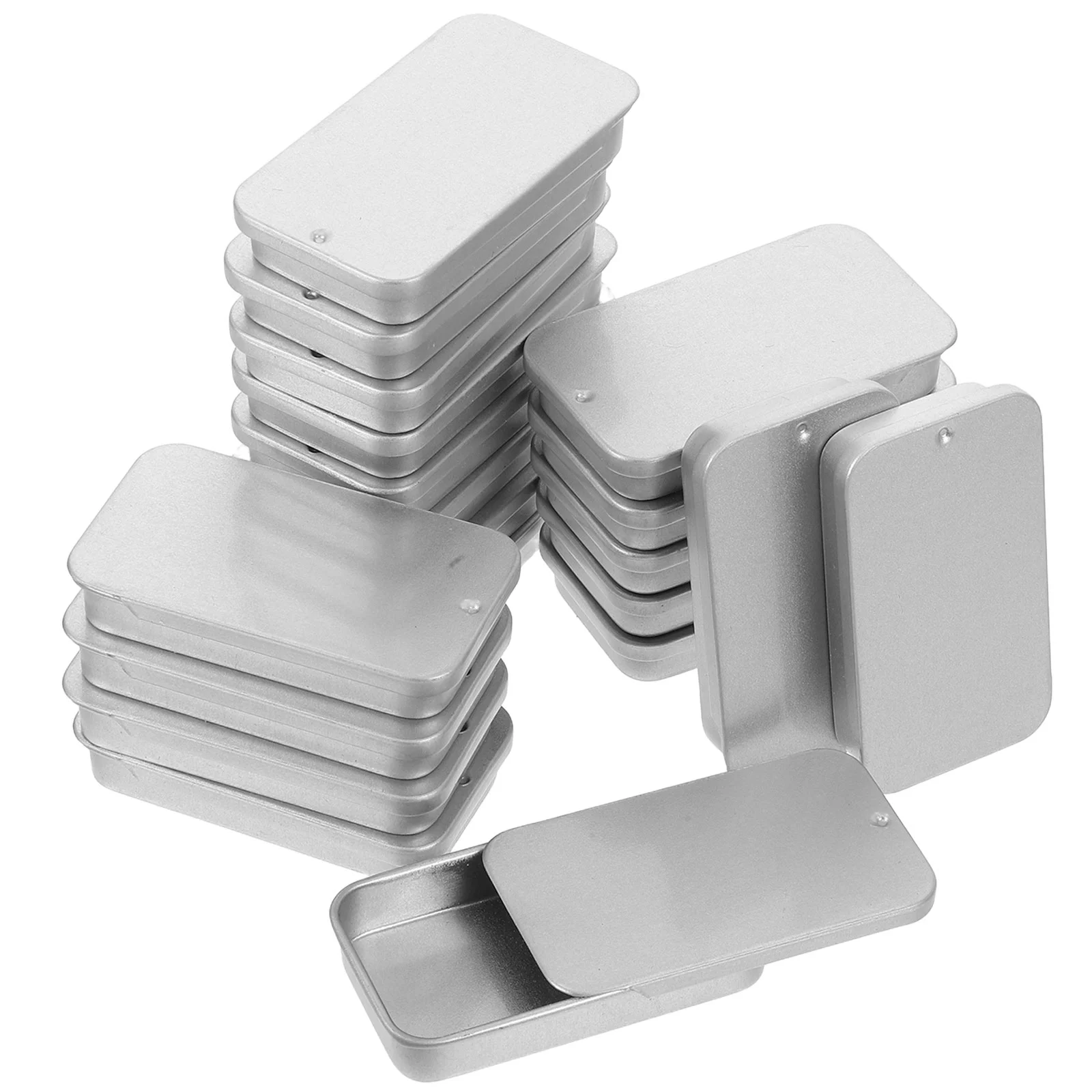 

20 Pcs Tinplate Push-pull Box Container with Dividers Pantry Slide Top Containers Flip Case Cover