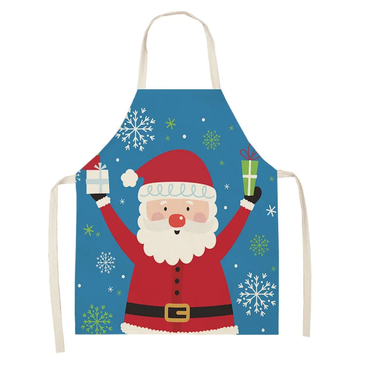 New Year Christmas Ornament Santa Claus  Apron Cotton Linen Women\'s Kitchen  Baking Accessories Home Decor