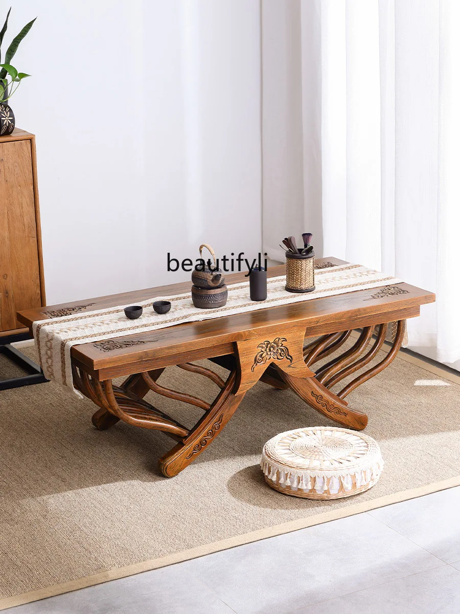 Southeast Asian Style Furniture Solid Wood Tea Table Elm Furniture Club Home Thai Style Teak Carved Tea Table