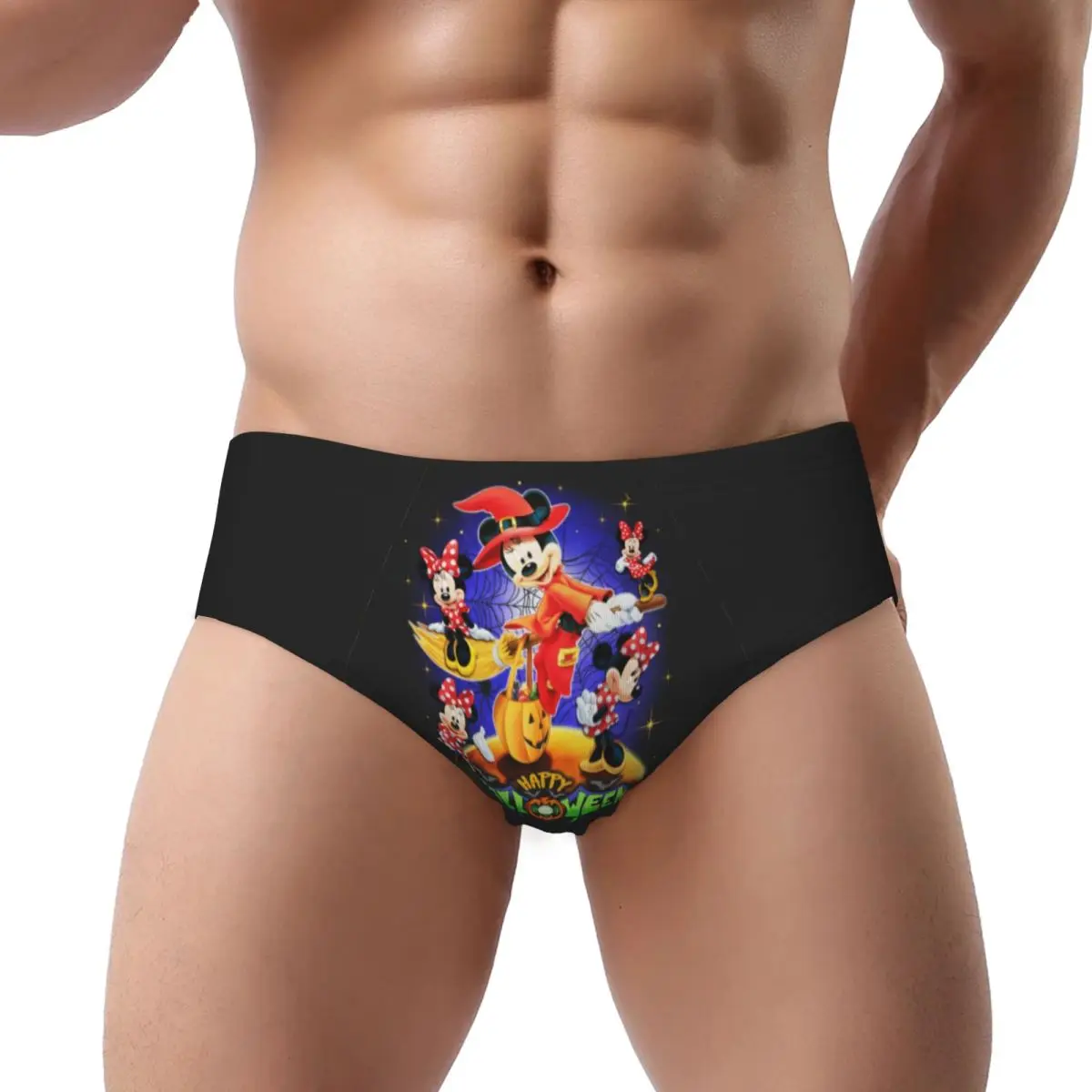 Custom Men Mickey Mouse Minnie Mouse Panties Underwear Male Soft Halloween Pumpkin Briefs Underpants