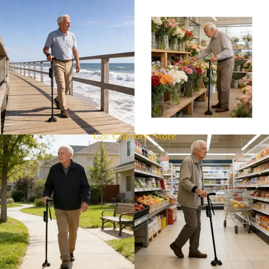 Q84C Convenient To Transport Extending Hiking Staff highlighting Ergonomic Hold And Wide Foot For Stability On Different