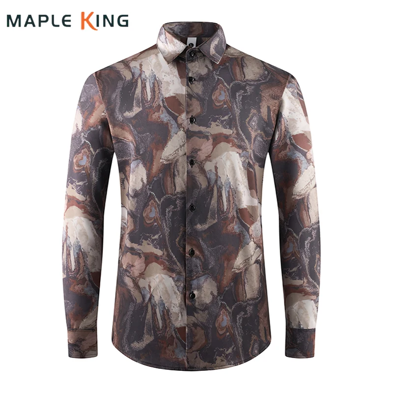 Retro 3D Digital Printing Men Shirts Streetwear Brand Button Up Long Sleeve Man Floral Shirt Banquet Party Fashion Mens Clothing