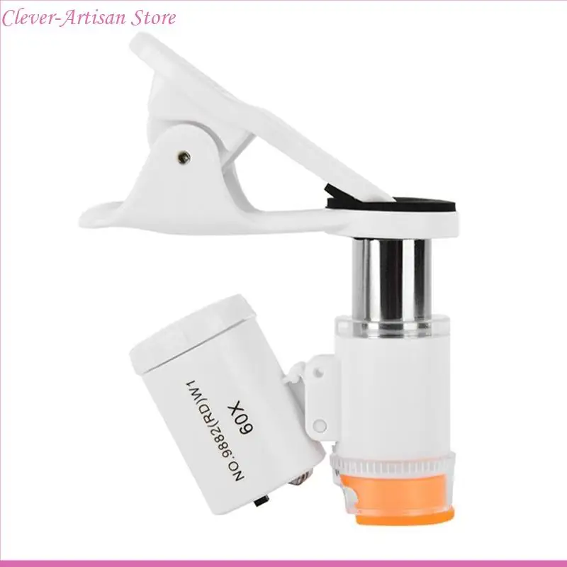 E06B 60x mini clip teléfono móvil microscopio lepa led led led lente óptica microscopio microscopio celular microscop