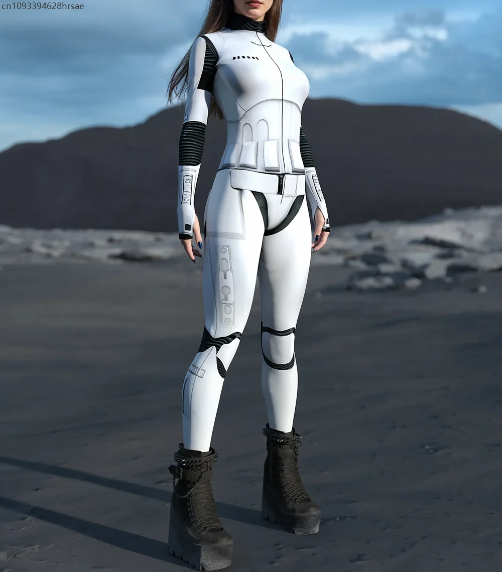 

Women Punk Robot Future Ranger Armor Jumpsuit Cosplay Bodysuit Steampunk Costume Party Shows Holiday Stage Showing Catsuit Rave