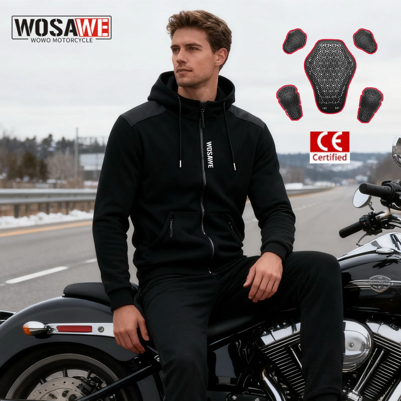 

WOSAWE Motorcycle Jacket Riding Protective Hoodie Sweatshirts Autumn Winter Men And Women Motocross Riding Off Road Hooded Coat