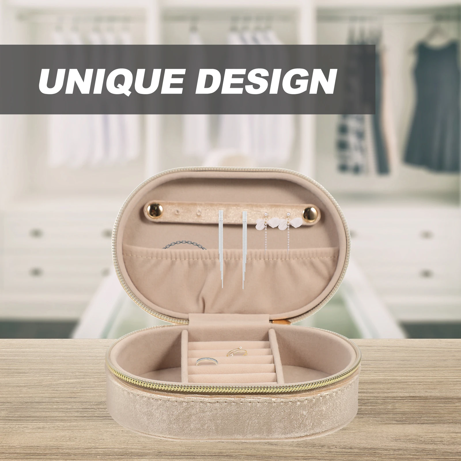 

Velvet Jewelry Box ganizer Travel Storage Case for Necklaces Earrings Lightweight Portable Lint Case Mirror Gift for Women