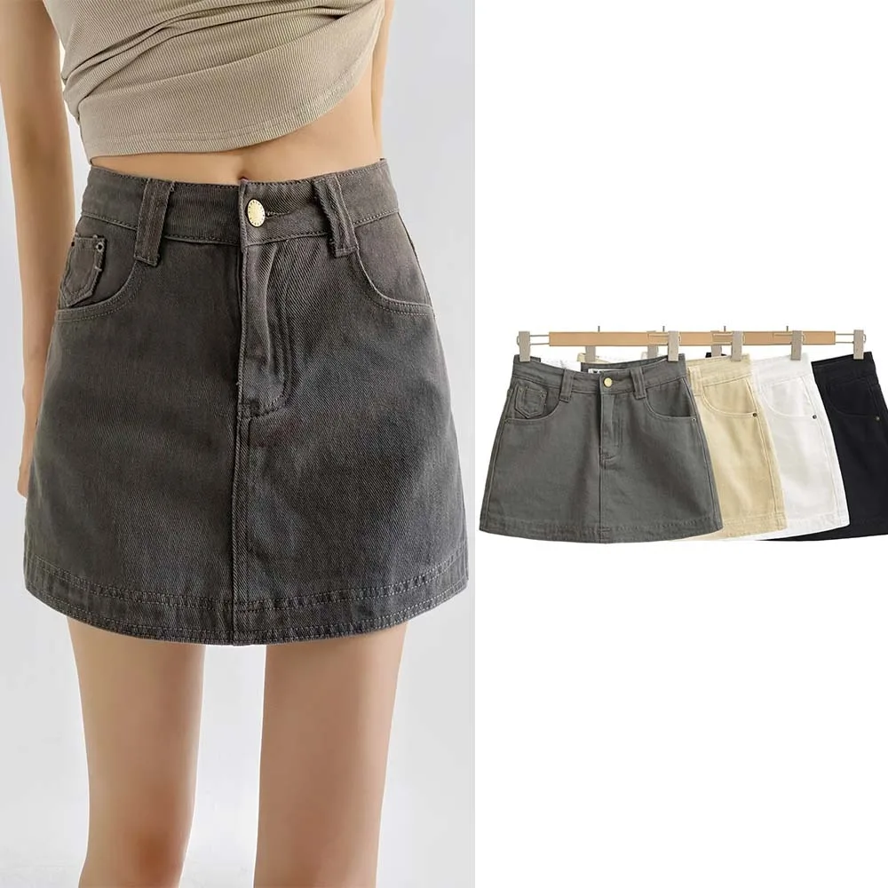 

High Waist Cotton Jeans Skirt White Summer Vintage Jean Pink A-line Y2k Female Harajuku Black Mini Skort Skirts For Women