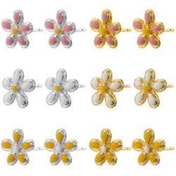 ZHUKOU Enamel Dripping Oil Cute Sweet Daisy Earrings Women's Jewelry Fashion Metal Brass Material Accessories:VE1600