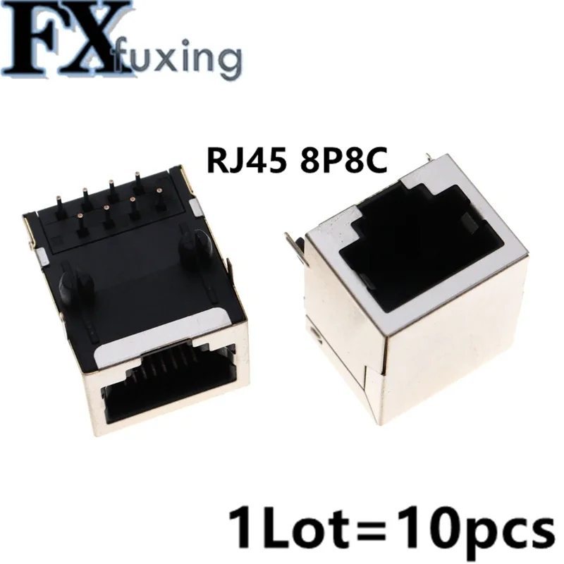 

10Pcs Per Lot RJ45 Metal 8 Pin Female PCB Right Angle Board Jack Connector 8P8C Crystal Head Socket 18mm Network Interface NEW