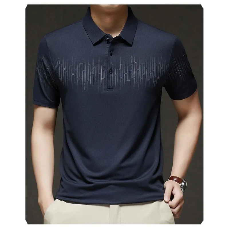 

Мужская футболка-поло из ледяного шелка с коротким рукавом, геометрический узор, дышащий, с воротником, для повседневной носки