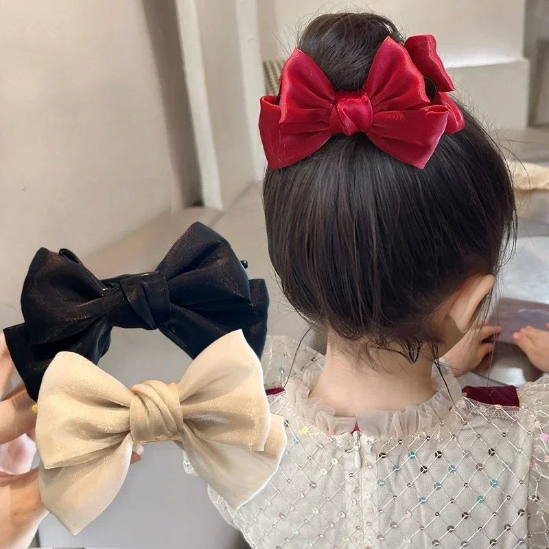 

Girls Solid Color Sweet Bow Tie Hair Claw Clip Velvet Ponytail Fixed Large Hair Clip Elegant Headwear Accessories Gift