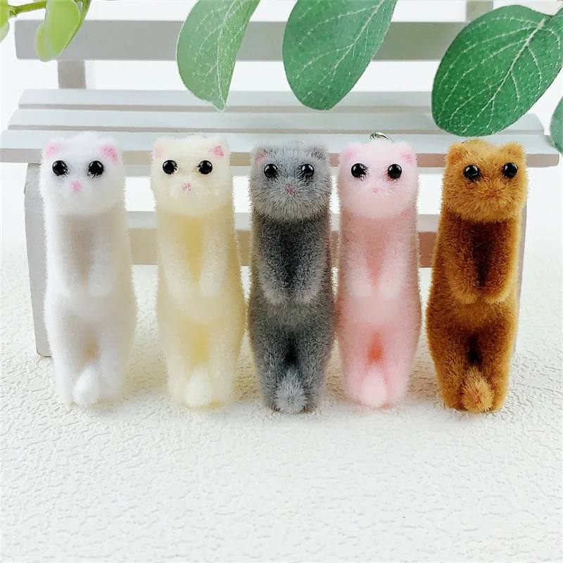 2024 Winter style 30pcs/lot flocking effect animals cartoon cats shape resin dolls beads diy jewelry keychain pendant accessory