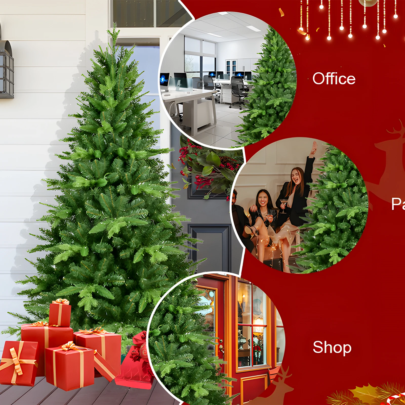 5/6/7FT Pre-lit Artificial Christmas Tree Automatic Open Easy Assemble Foldable Holiday Xmas Ornaments for Home Party Decor