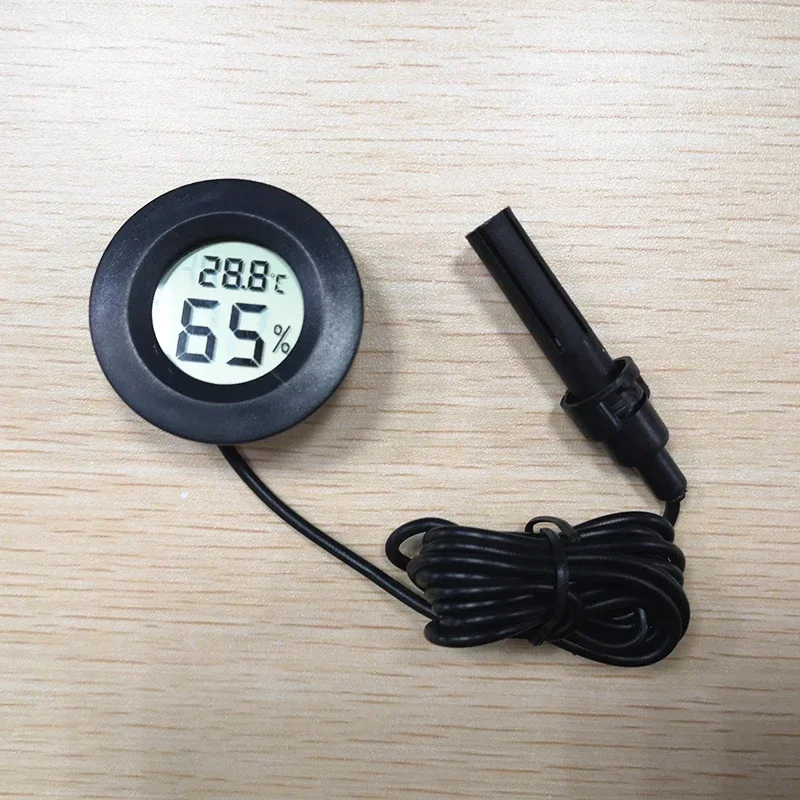 Mini LCD Digital Thermometer Hygrometer Meter Round Shape LCD Display Temperature Sensor Humidity Gauge With Probe Detector Tool