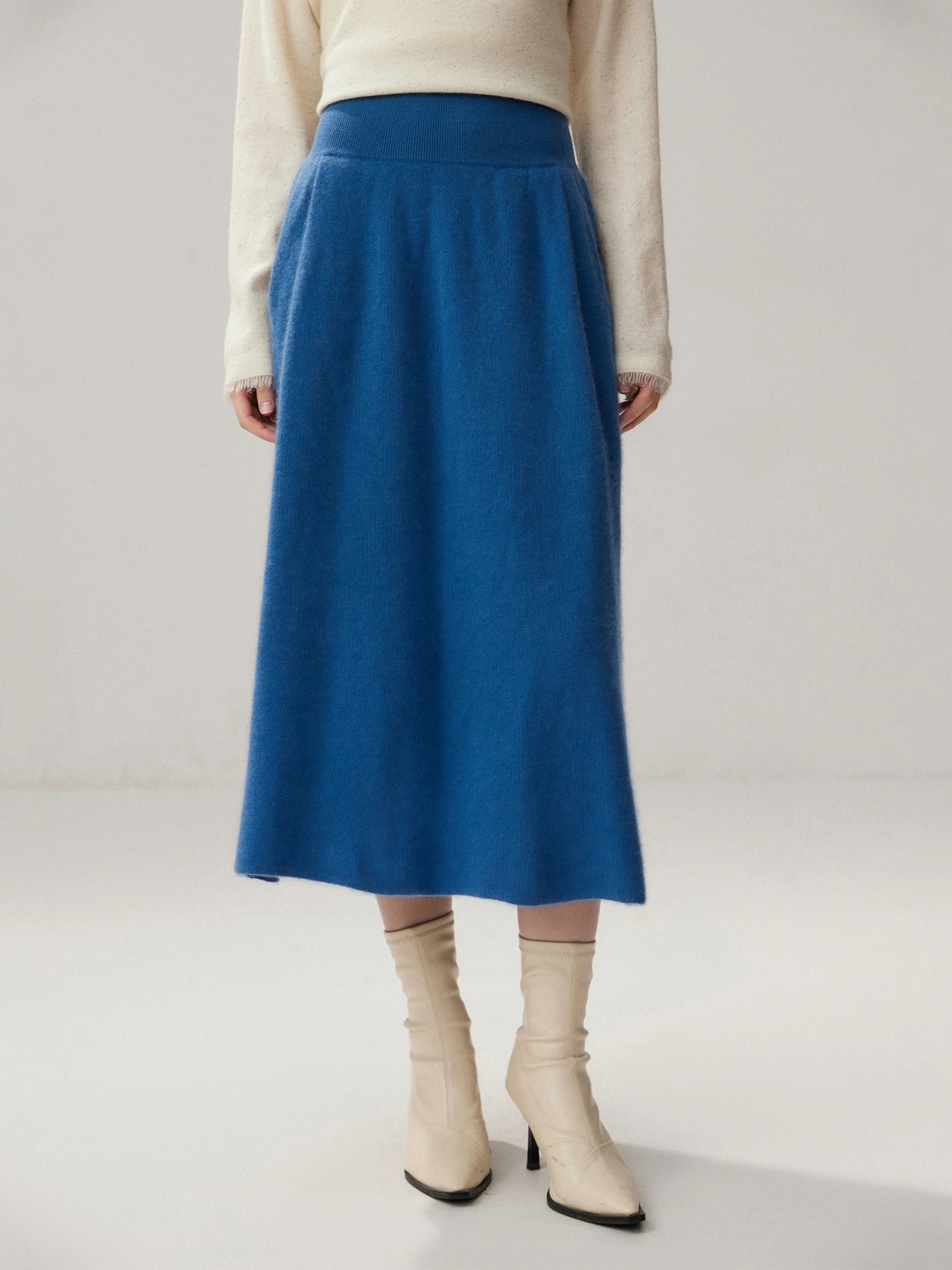 Autumn Winter New Simple 100% Cashmere Skirt Women A-line High Waisted Pocket Loose Soild Knitted Thickened Slimming Dress Basic