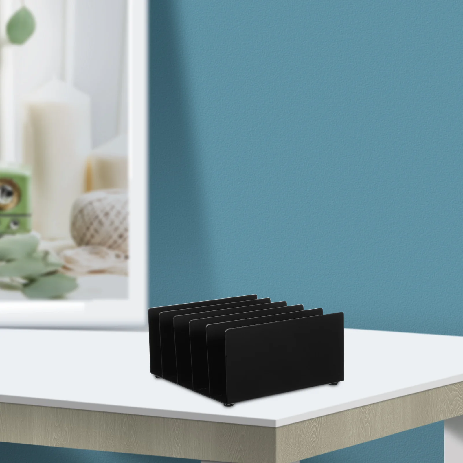 Porta posta in metallo nero Organizzatore di documenti desktop multifunzionale per file Buste Cartelle Selezionatore di file per uso domestico per ufficio
