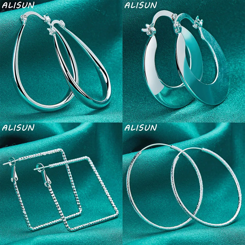 

ALISUN 925 Sterling Silver Hoop Earrings For Women Fashion Jewelry Charm Grace Wedding Engagement Accessories