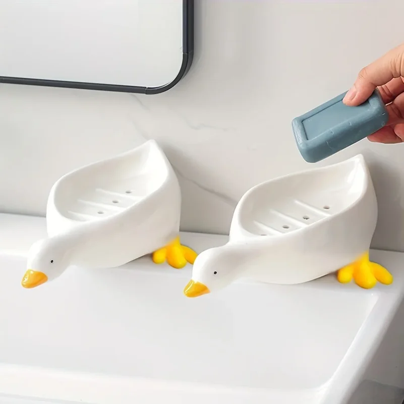 Cute Duck Shaped Soap Dish, Plastic Drain Tray, Self Draining Holder, Multifunctional Storage Rack, Bathroom Accessories view 4