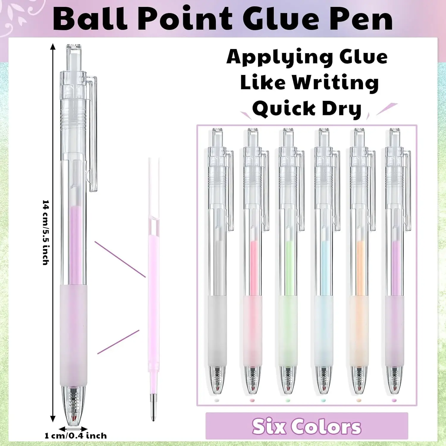 6 Pcs Quick Dry Ballpoint Glue Pen with 12 Pcs Glue Refills Easy Control and Precise Apply Liquid for Crafting Scrapbooking