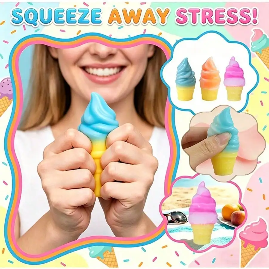1pc High Quality Ice Cream Maltose Squishy Toy, Good Looking Cone Shaped Simulated Squeeze Ornament, Soft Elastic Slow Rebound Mood Relief Decor For Desktop Decoration Indoor Leisure Daily Mood Soothing