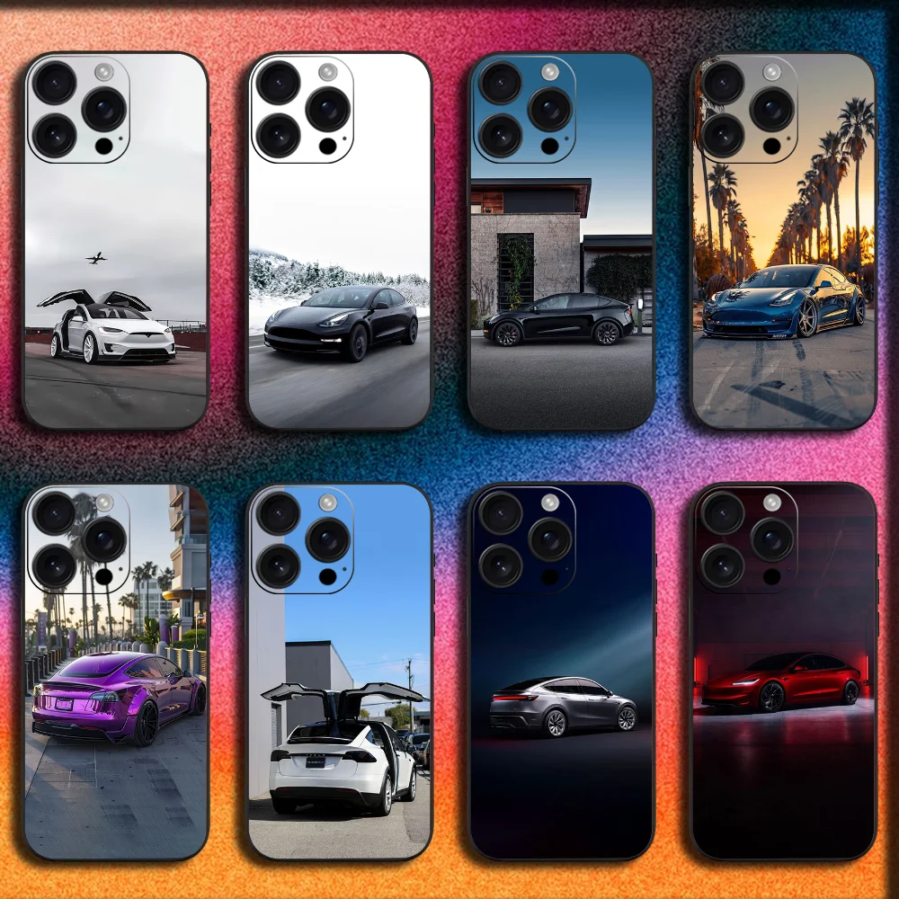 iPhone 16,15,14,13,12,11,Pro,XS,Max,XR,Plus,SE,Mini 소프트 블랙 커버용 Suv 스포츠카 T-Tesla 전화 케이스