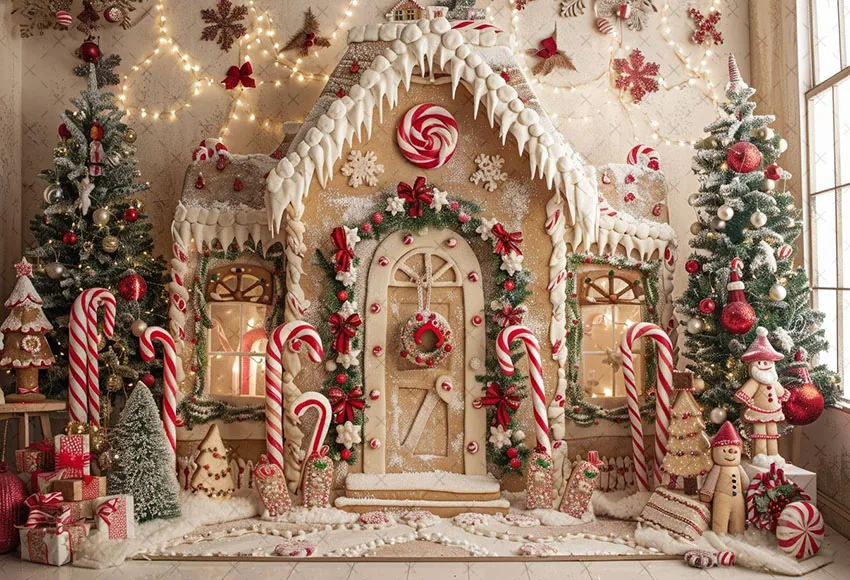 Mehofond-خلفية التصوير الفوتوغرافي للأطفال ، منزل خبز الزنجبيل ، قصب الحلوى ، صورة عائلية ، خلفية ، استوديو الصور ، الشتاء ، عيد الميلاد