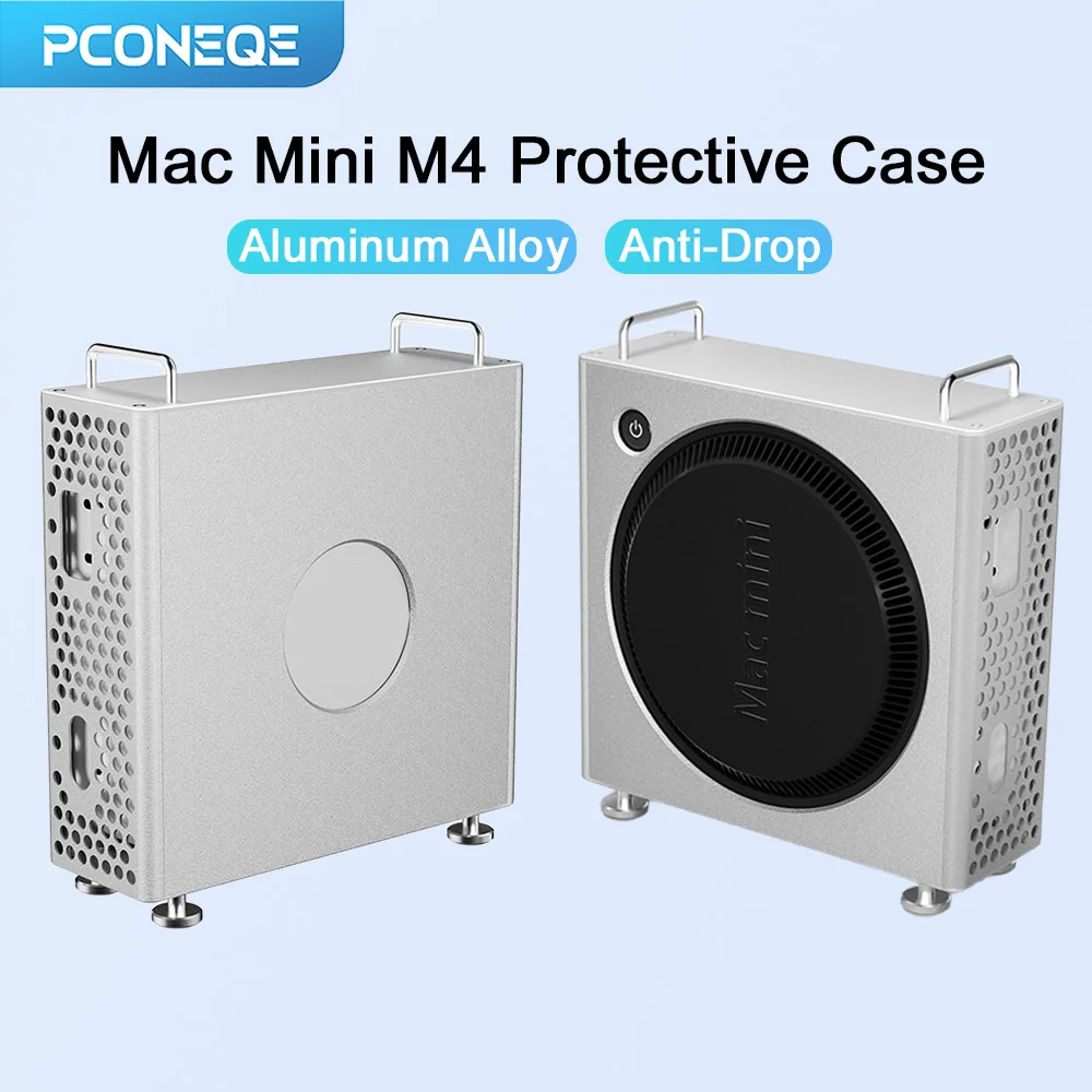 pconeqe-mac-mini-m4-protective-case-aluminum-alloy-anti-drop-case-heat-dissipation-vertical-stand-for-mac-mini-m4-accessories