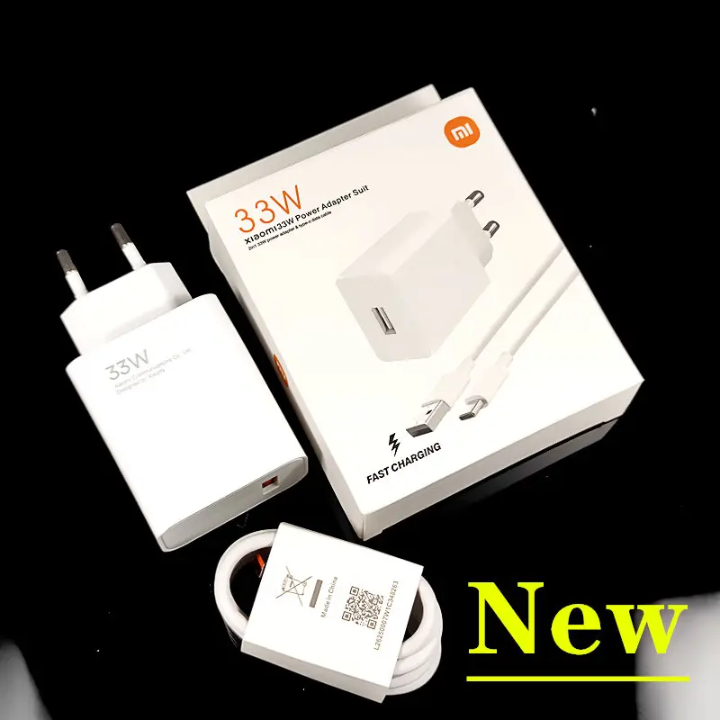 Original Xiaomi 33W Fast Charger EU Turbo Charge 2M 1.5M Type C Cable For Mi 10 9 10T Lite POCO X3 NFC Redmi K40 Note 9 10 Pro