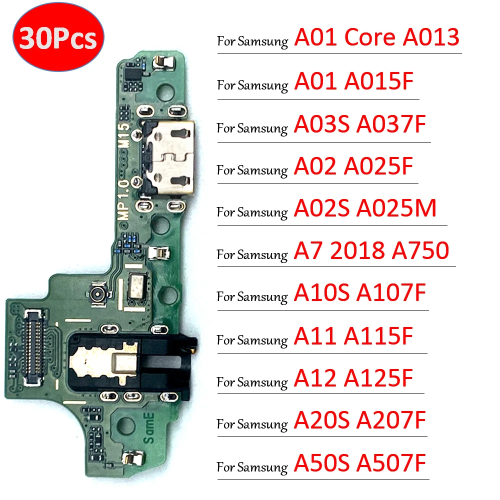 30Pcs，Tested USB Port Connector Dock Charging Board Flex Cable For Samsung A02S A03S A12 A02 A12 A30S A50S A01 Core A10S A20S