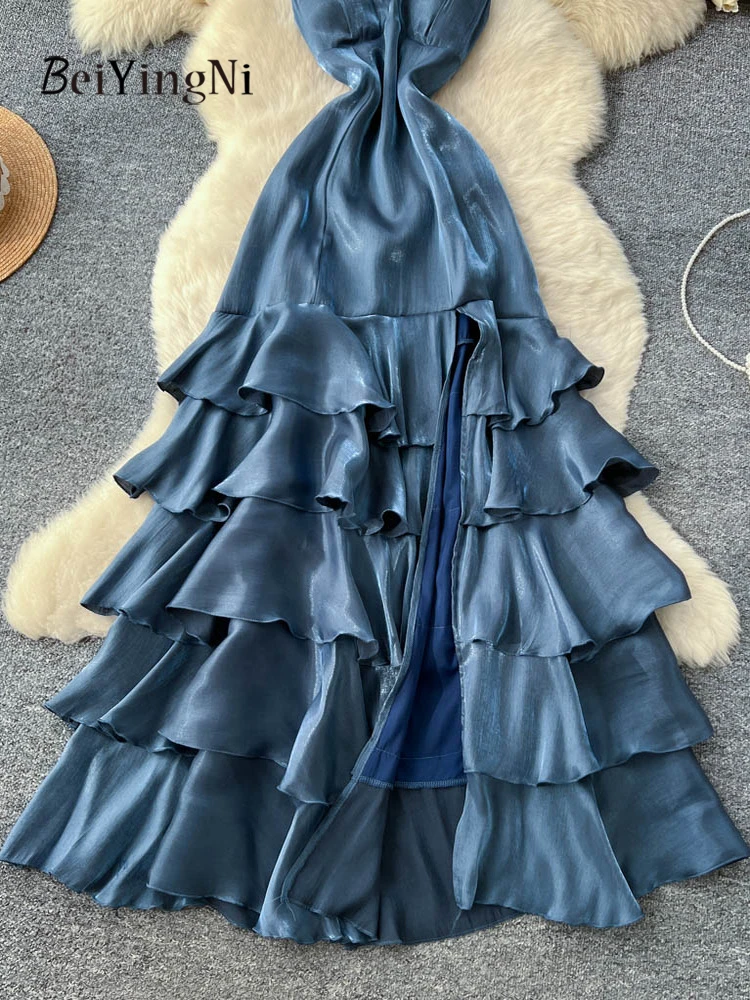 Beiyingni French Party Spaghetti Strap Dresses for Women Ruffles Tiered Luxury High-end Long Maxi Dress Female Evening Vestidos