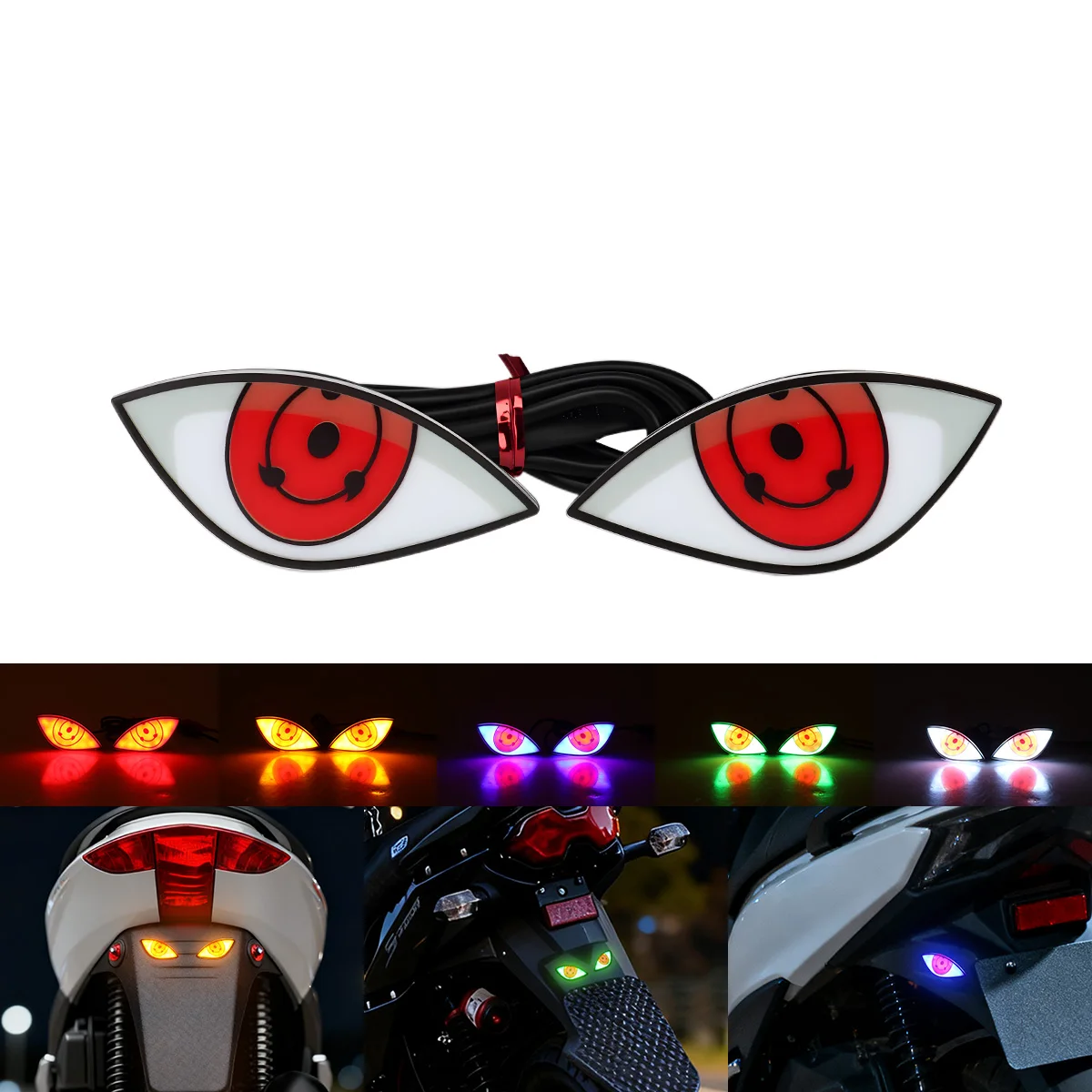 1 Pair Motorcycle LED License Plate Decorative Lights Sharingan Red Eye Rear Tail Light Strobe Light Motorcycle Modified Parts