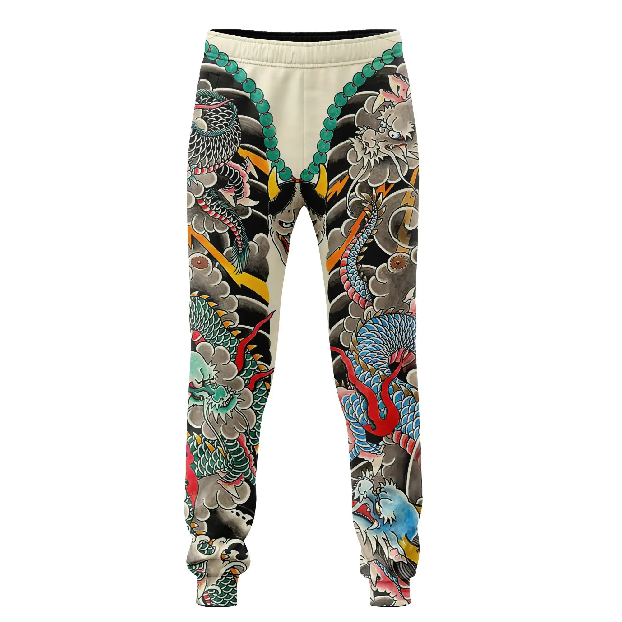 

New Men's Fashion Spring Pants Samurai Oni Mask Tattood 3D Printed Sports Pants Unisex Street Casual Sports Jogging Pants