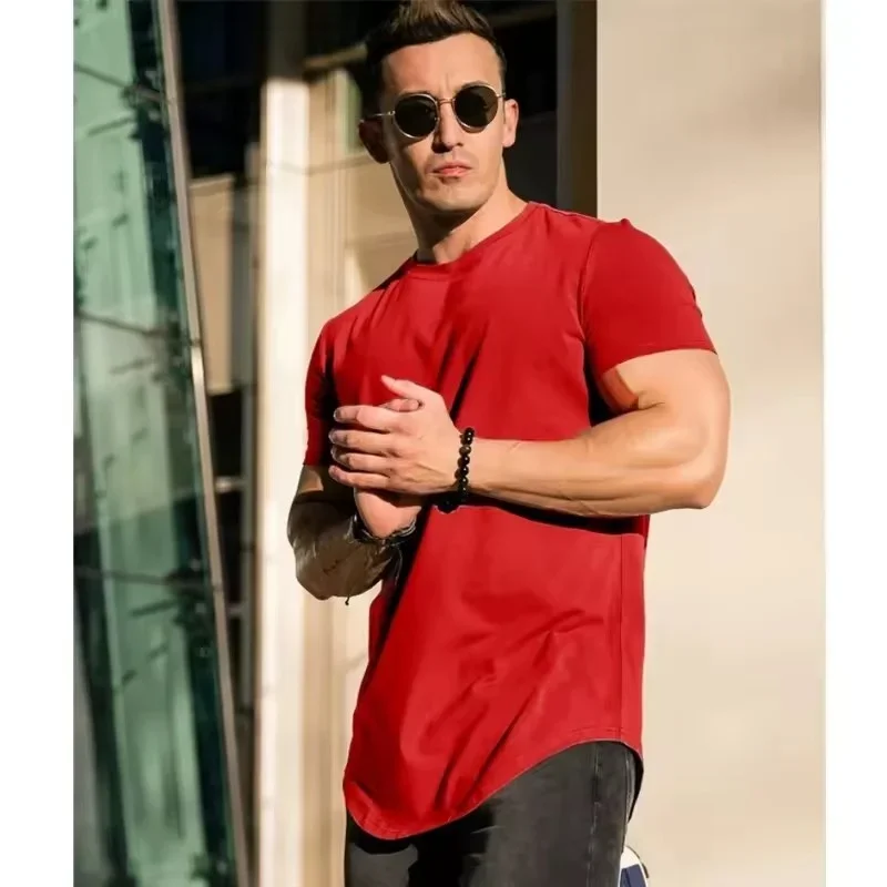 تدريب العضلات تي شيرت الرجال الصيف تجريب تي شيرتات قصيرة الاكمام عالية الجودة القطن اللياقة البدنية الرجال تي شيرت رياضة بلون القمم #5