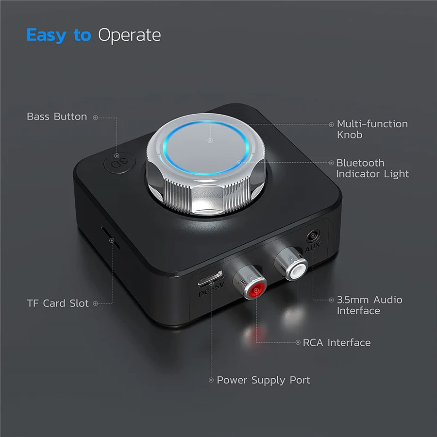Bluetooth 5.0 Audio Receiver 3D Stereo Music Wireless Adapter TF Card RCA 3.5mm 3.5 AUX Jack For Car Speaker Amplifier Headphone image 6