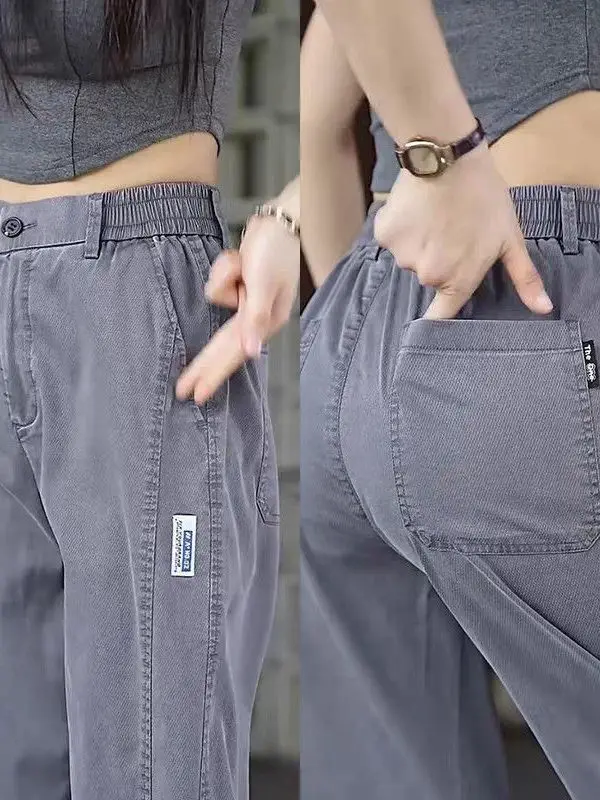 

High-End Lyocell Men's Jeans Thin Loose Straight Casual Long Pants Breathable Summer Faionable Wear-resistant Mid-Waist