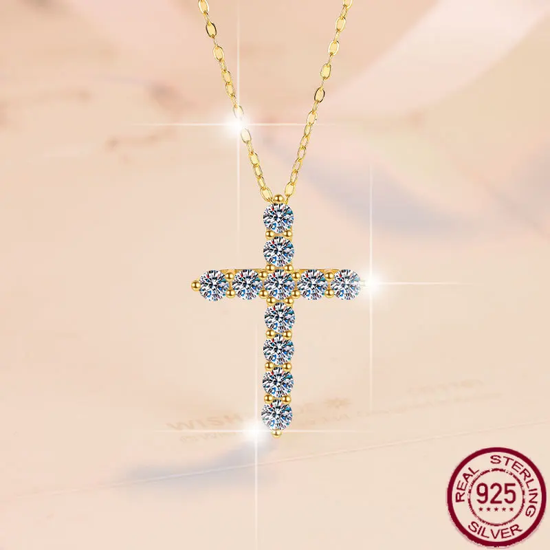 

New pendant Moissanite necklace for women, 18K gold plated, vintage S925 pure silver wedding jewelry.