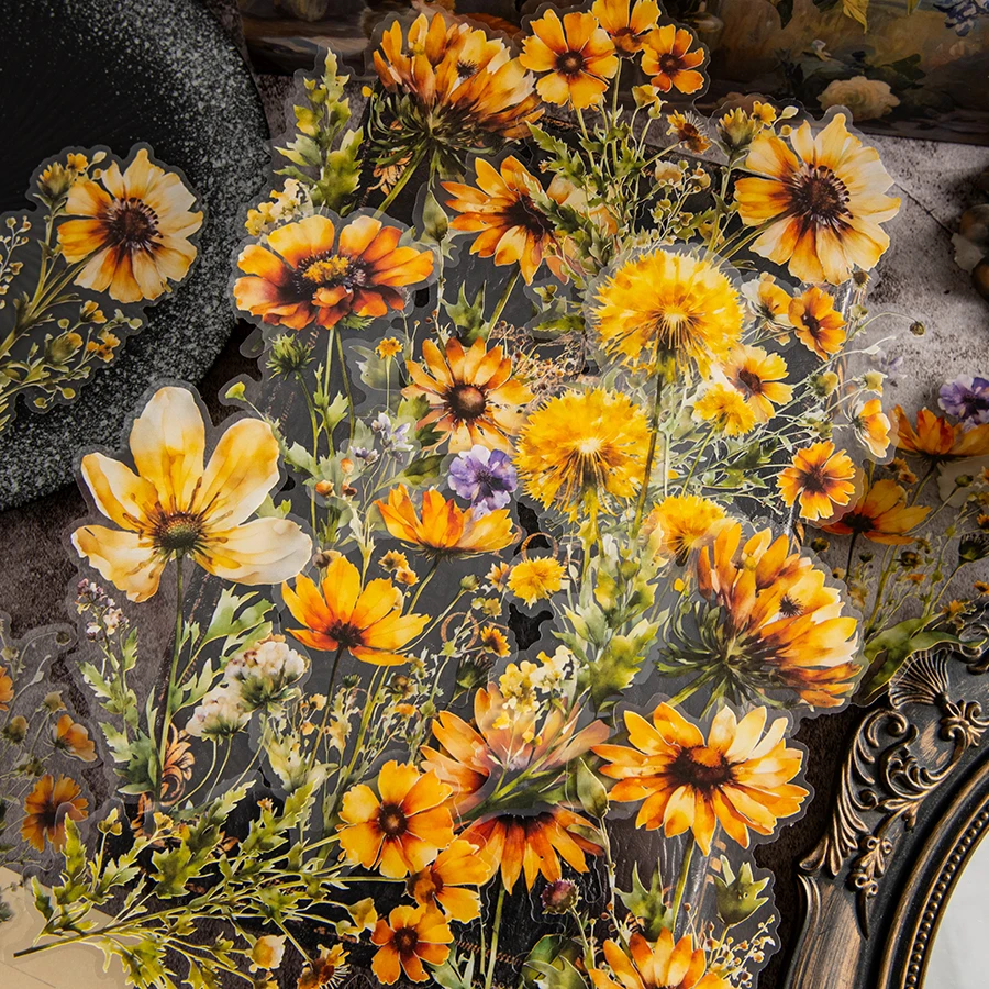 2 pegatinas de decoración floral DIY, hechas de material PET impermeable, adecuadas para decorar papelería, diarios, álbumes de recortes, et